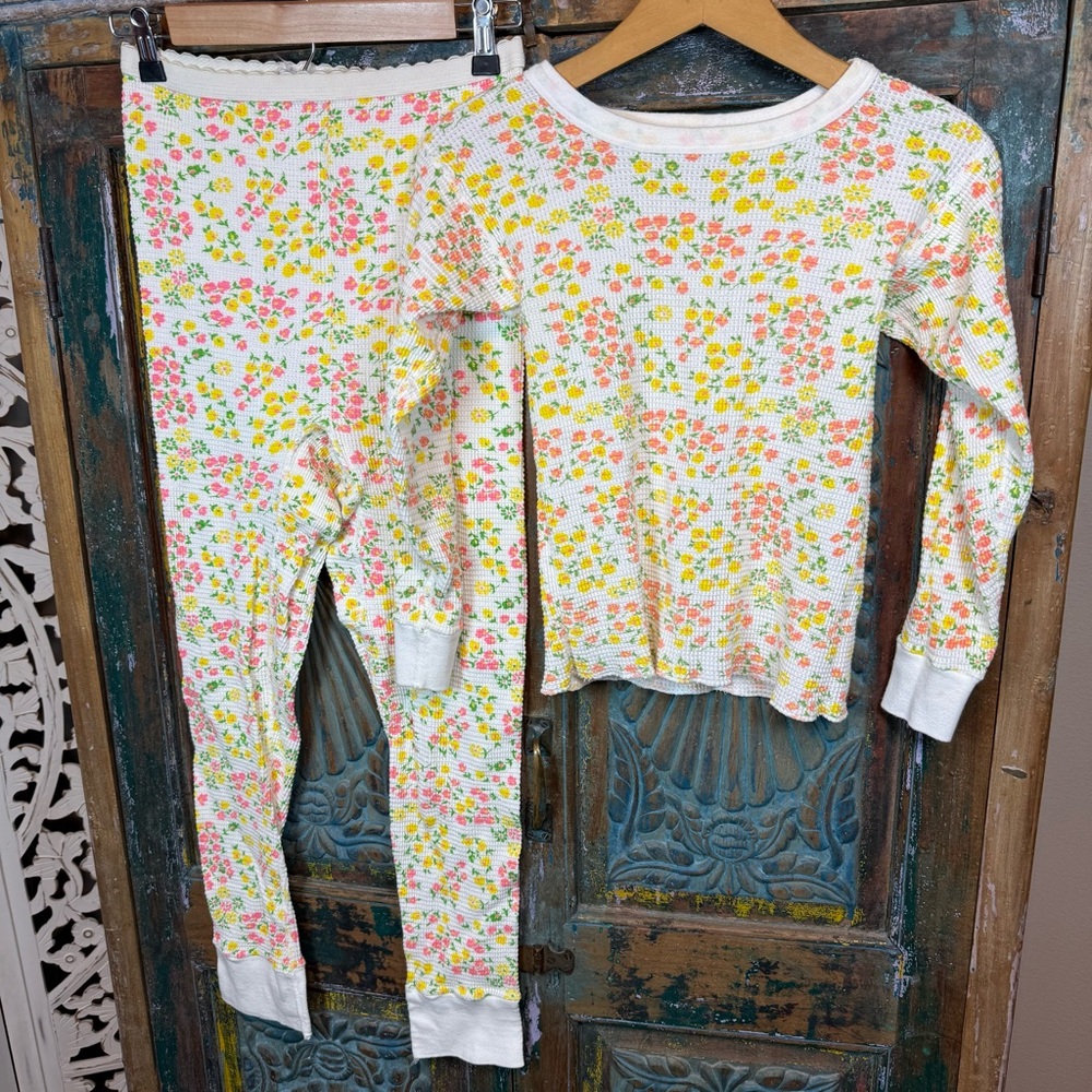 Vintage floral long John's waffle knit set